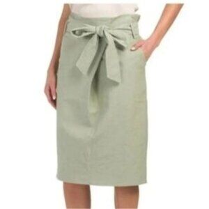 Anthropologie Felisa Paperbag Waisted Moss Green Pencil Skirt Faux Wrap Maeve M
